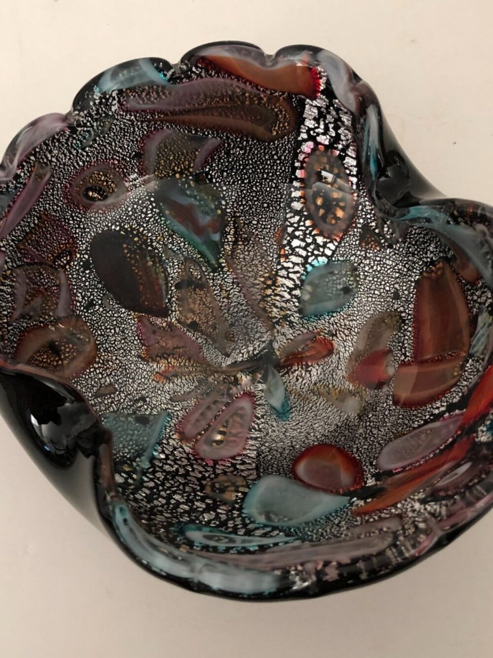 Vintage Murano Tutti Frutti Confetti Glass Italy Italian Ashtray Dish